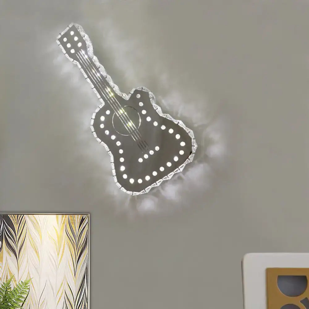 Modern silver guitar led wall lamp with clear k9 crystal for bedroom