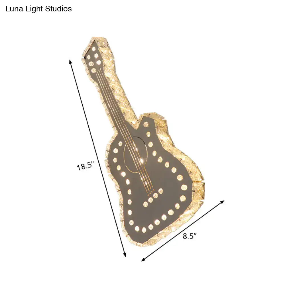 Modern silver guitar led wall lamp with clear k9 crystal for bedroom