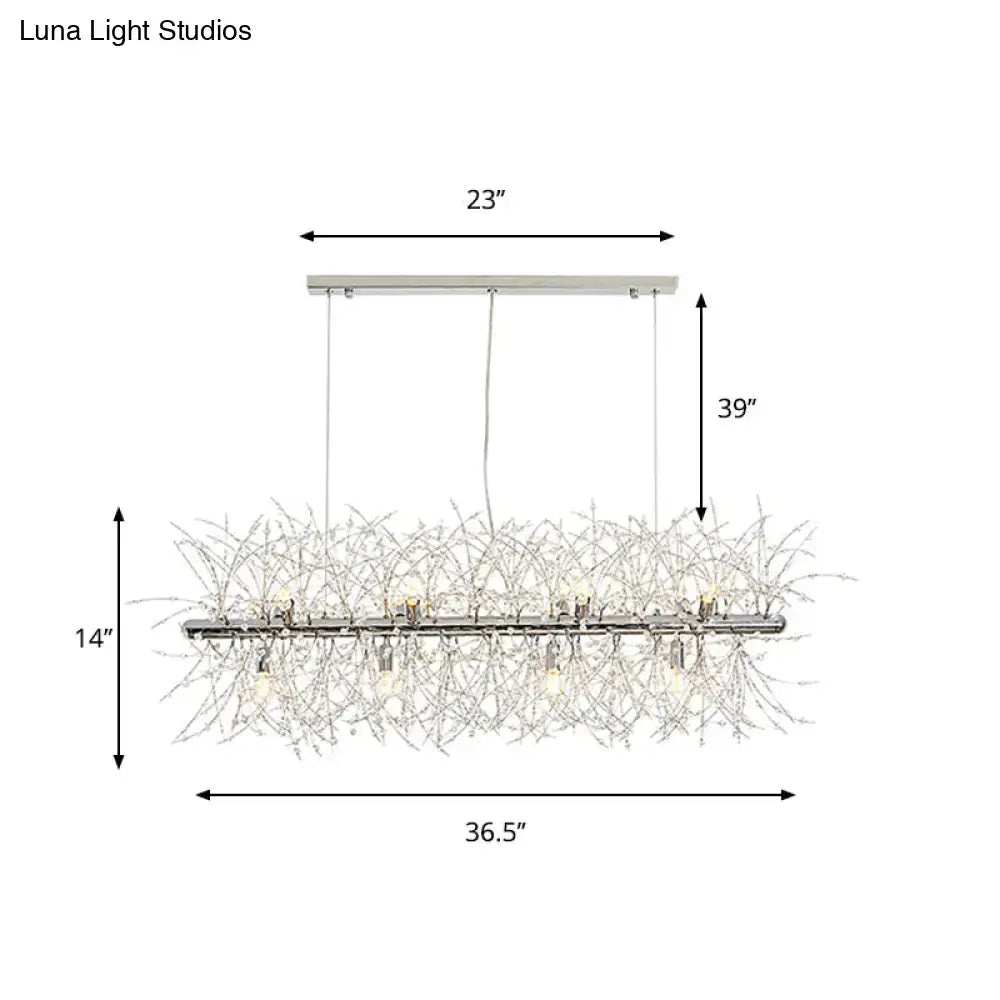 DecorBites™ Modern Silver Metal Linear Island Light with 12 Lights - Elegant Dining Room Lamp