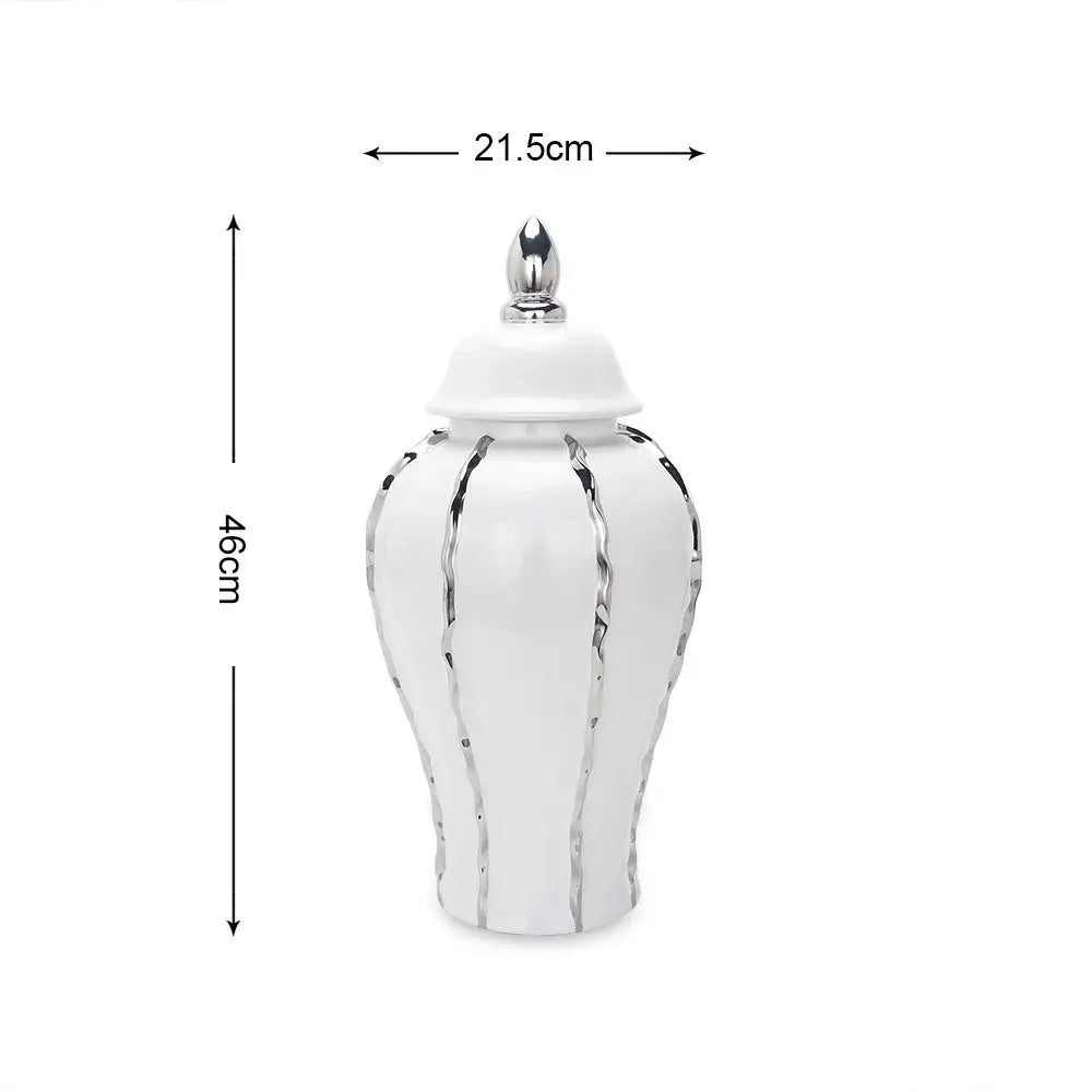 DecorBites™ Silver Striped Porcelain Ginger Pot Vase.