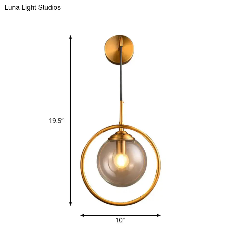 Modern smoke gray & clear glass globe sconce bedroom wall light