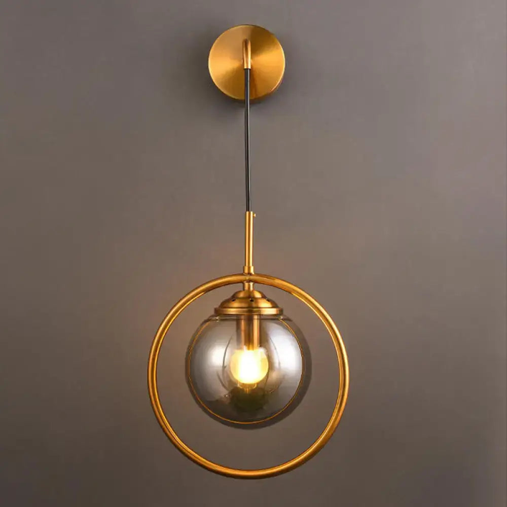 Modern smoke gray & clear glass globe sconce bedroom wall light