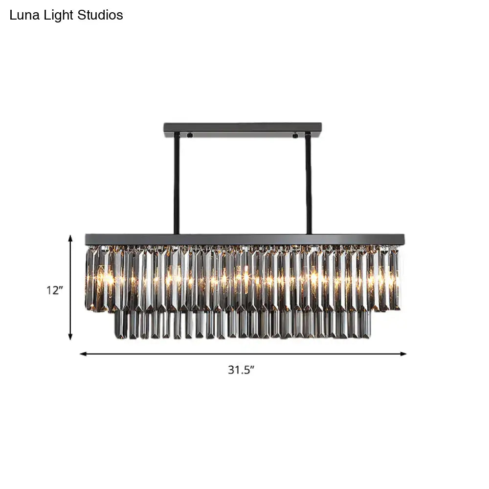Modern smoke gray crystal rectangle chandelier dining room light