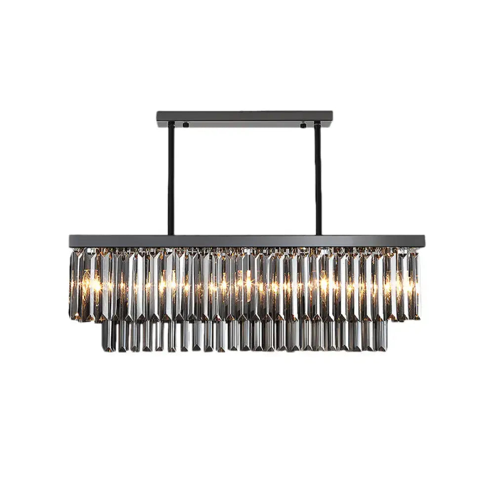 Modern smoke gray crystal rectangle chandelier dining room light