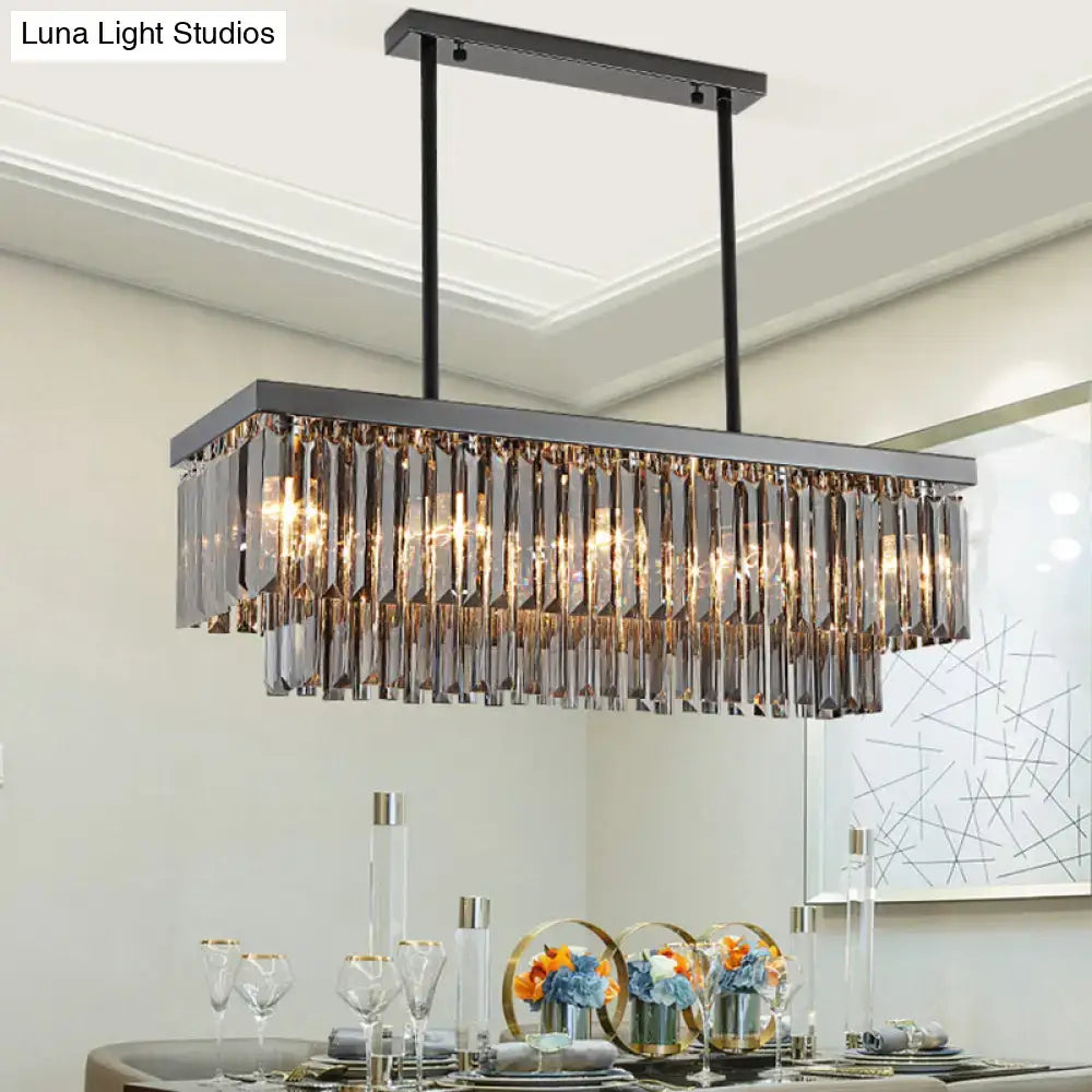 Modern smoke gray crystal rectangle chandelier dining room light