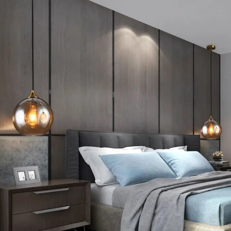 Modern smoked glass ball pendant lights kitchen & dining room triple set