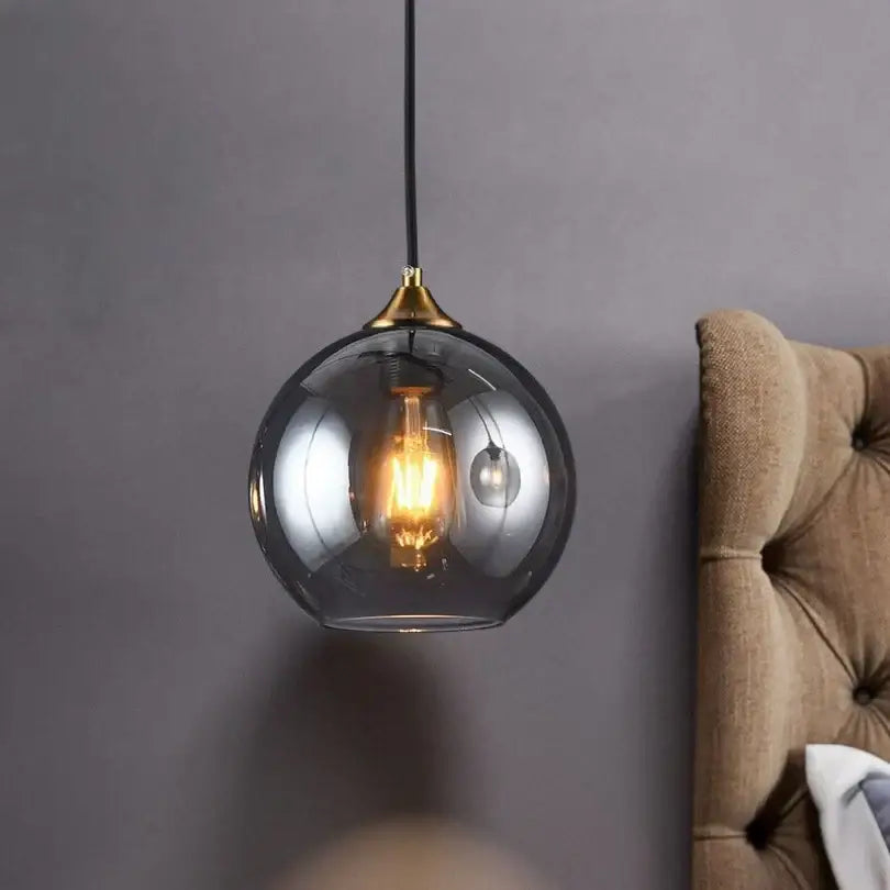 Modern smoked glass ball pendant lights kitchen & dining room triple set