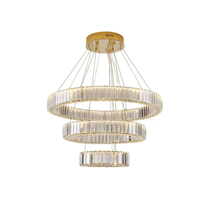DecorBites™ Crystal Circle LED Chandelier: Dimmable Pendant Lighting for Modern Stairs