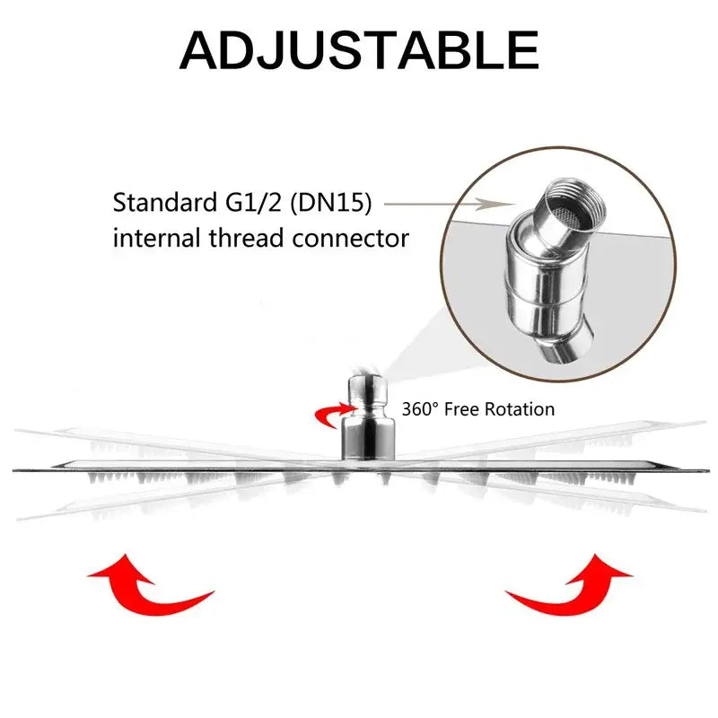 Modern square chrome rainfall shower head with arm and hose bathroom