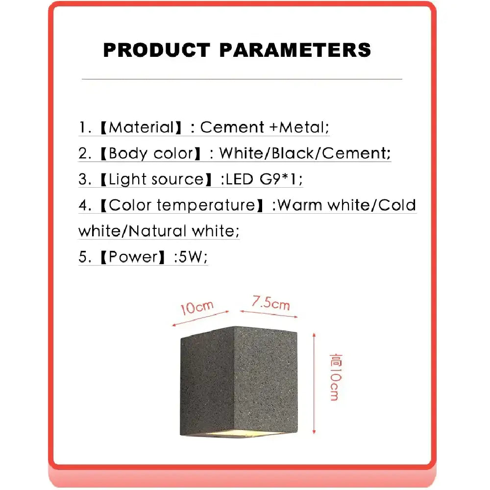 Modern square gray cement wall lamp kitchen concrete sconce