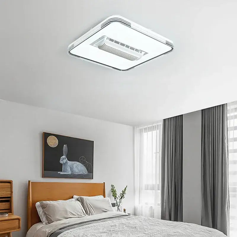 Modern square white & chrome led ceiling fan light bedroom ventilator