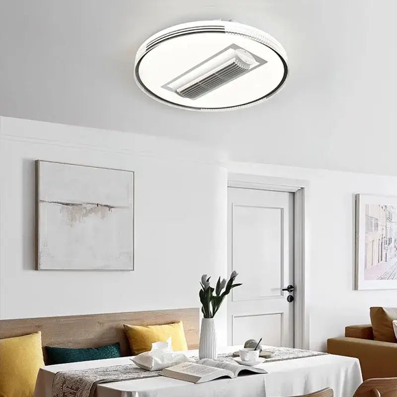 Modern square white & chrome led ceiling fan light bedroom ventilator