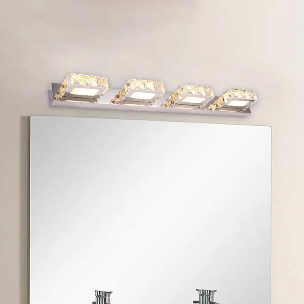 DecorBites™ Modern Stainless Steel Crystal Vanity Sconce - 3/4 Light Beveled Design for Round/Square Bathroom Wall Mount