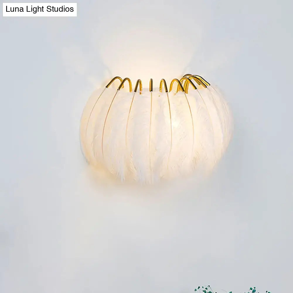 Modern style grey & white feather sconce light parlor wall decor