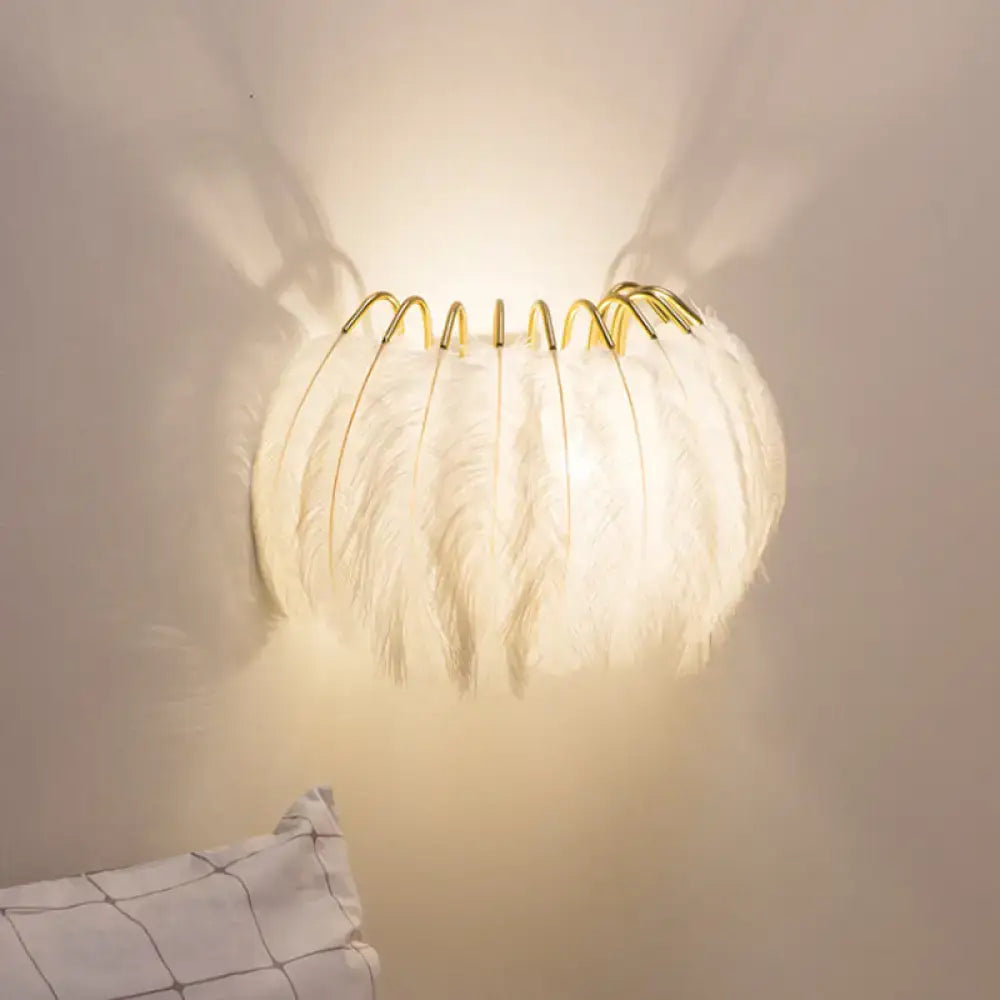 Modern style grey & white feather sconce light parlor wall decor
