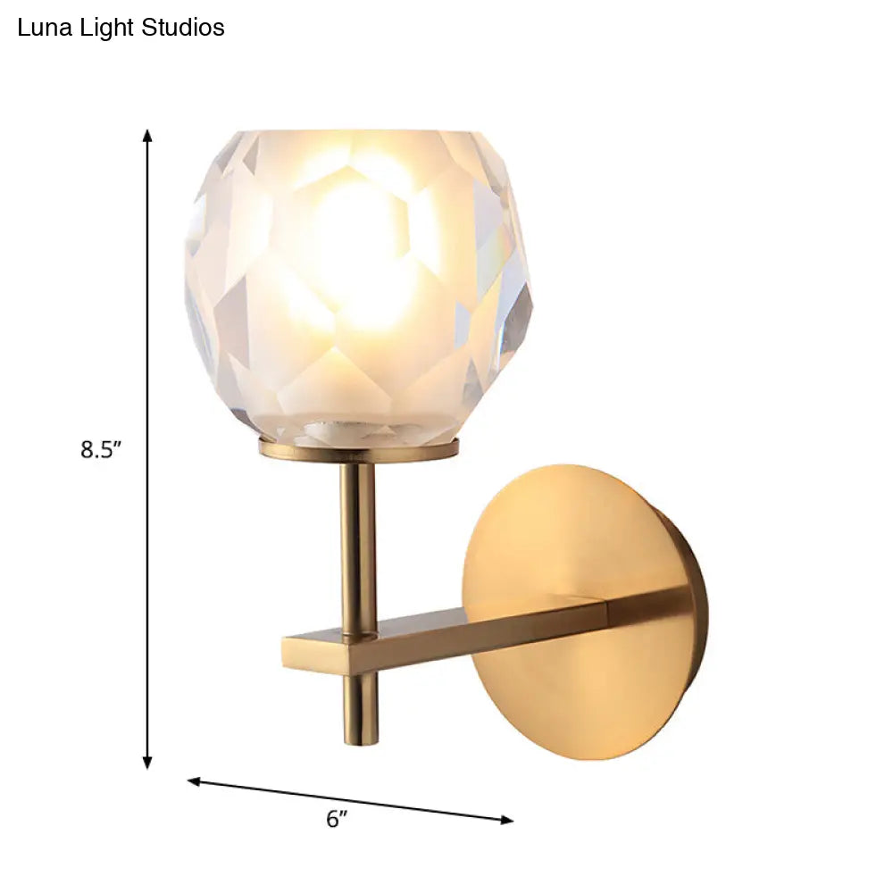 DecorBites™ Modern Stylish Clear Glass Wall Lamp with Faceted Globe Shade - Golden Wall Mounted Light for Hallway