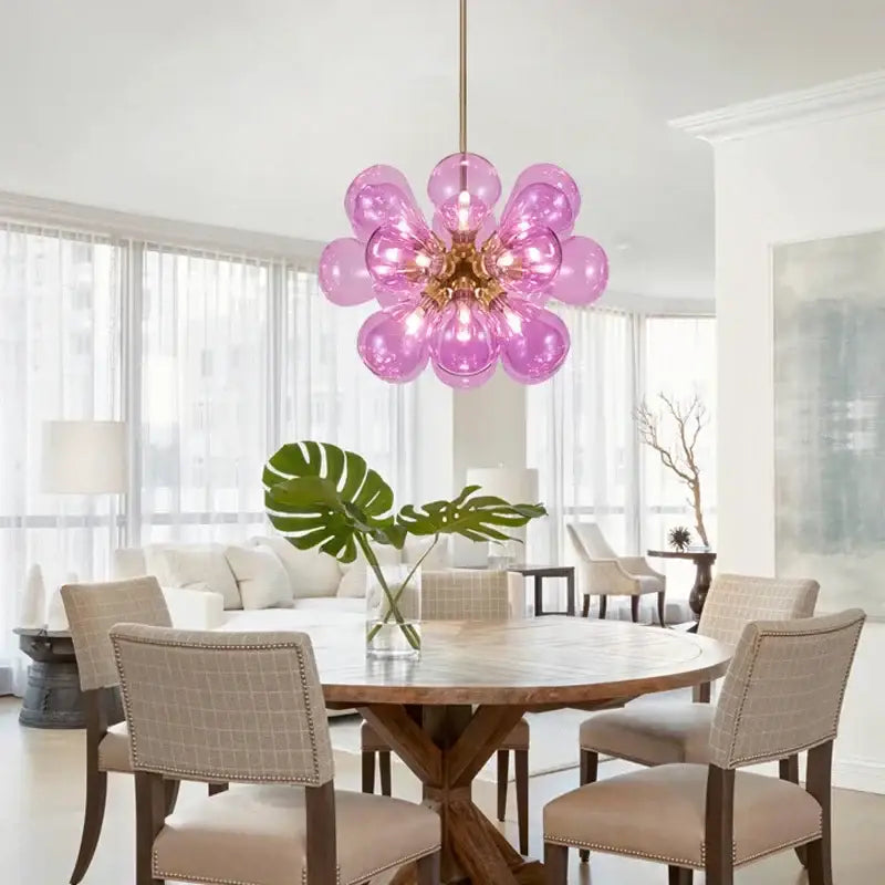 Modern teal and brass glass bubble chandelier living room pendant light