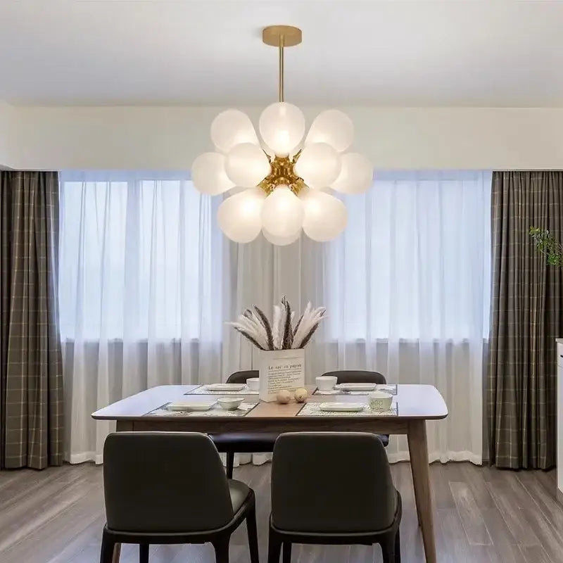 Modern teal and brass glass bubble chandelier living room pendant light