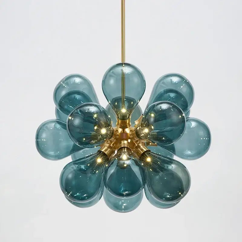 Modern teal and brass glass bubble chandelier living room pendant light