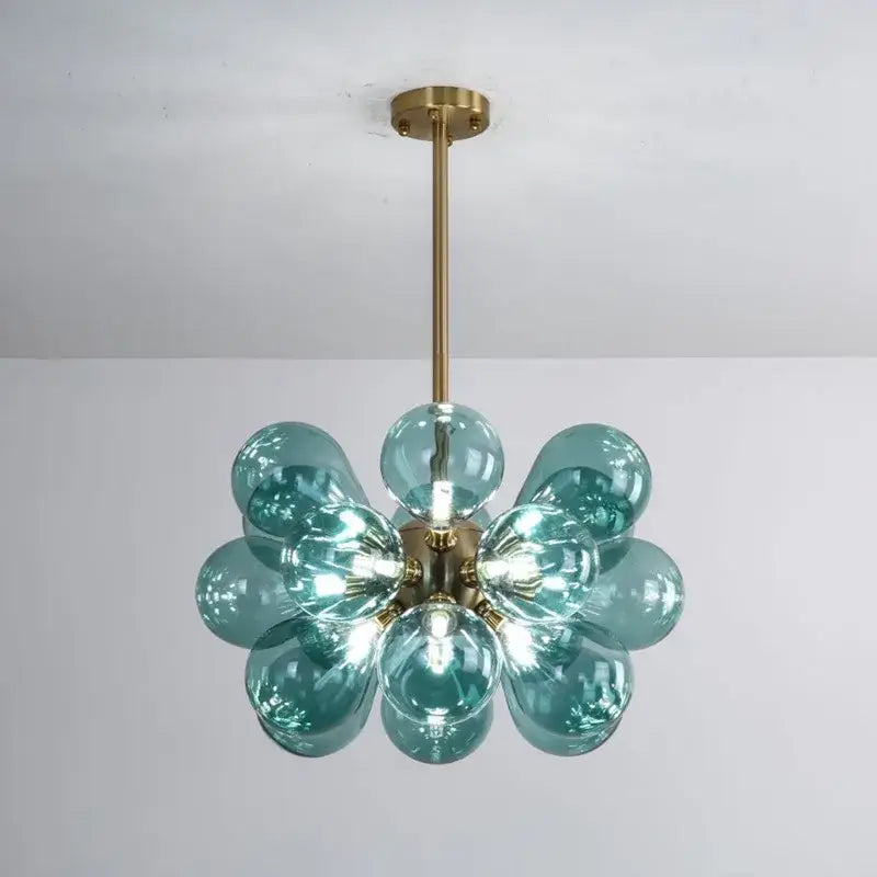 Modern teal and gold glass bubble hanging pendant light dining room