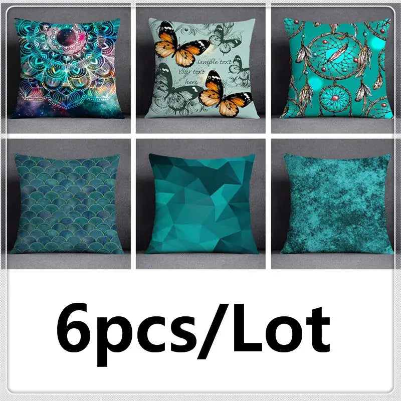 Modern teal cosmic leaves flower pillowcase set bedroom decor