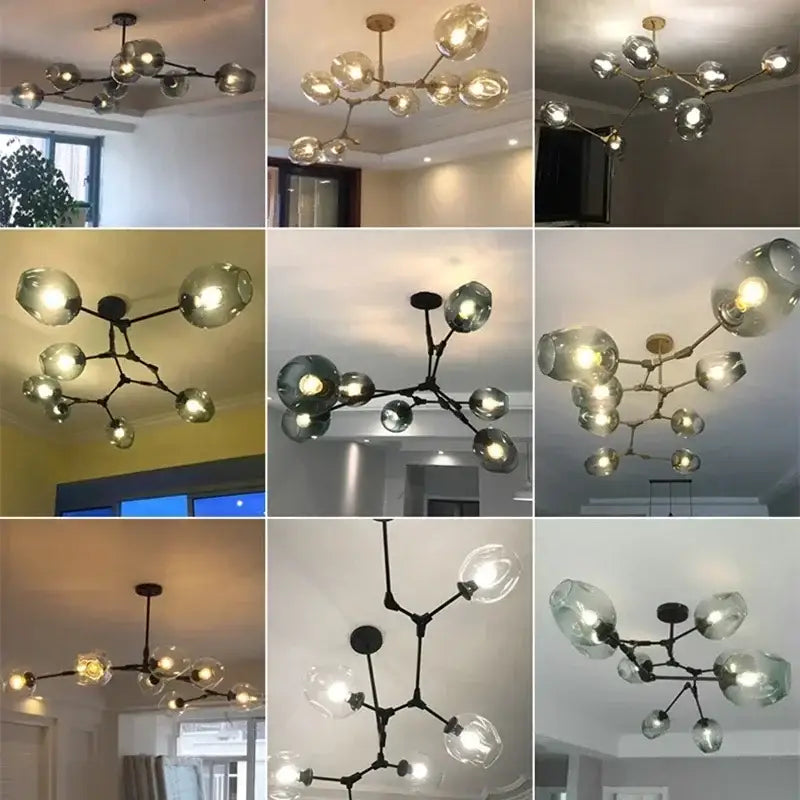 DecorBites™ Glass Bubble Branch Chandelier: Modern Hanging Ceiling Light Fixture