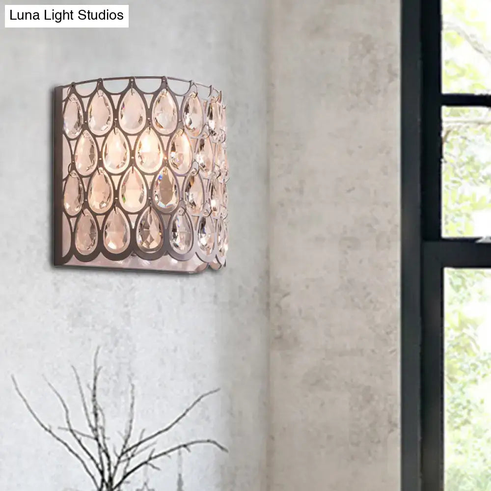Modern teardrop crystal wall mounted light – bedroom white sconce