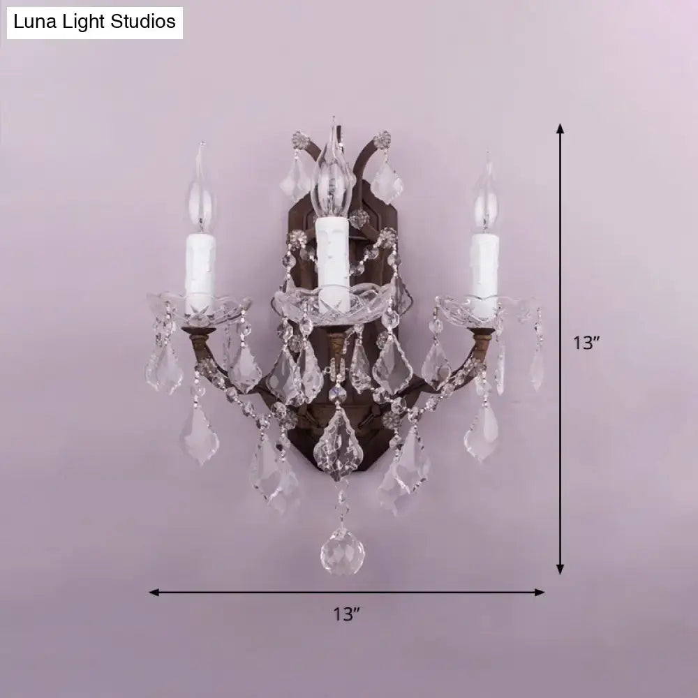 DecorBites™ Modern Teardrop Crystal Candelabra Sconce Light - White Wall Mount with Rust Backplate (3 Lights)