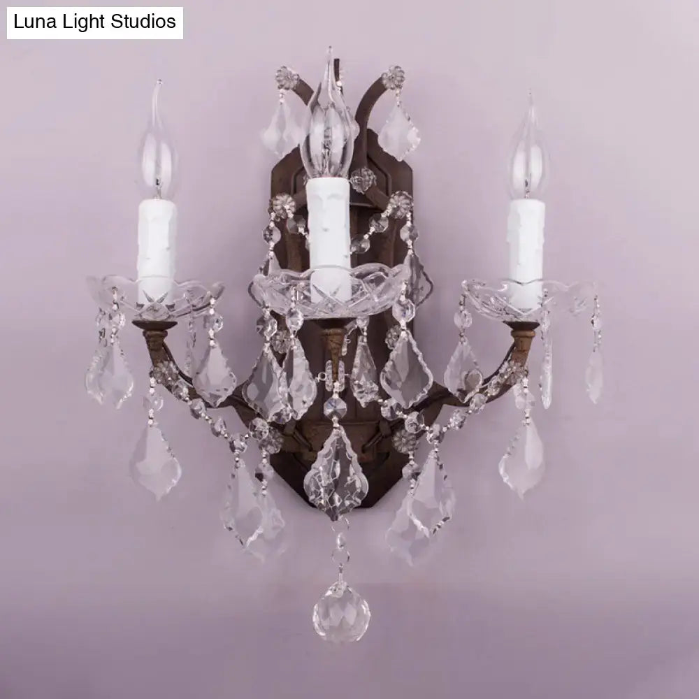 DecorBites™ Modern Teardrop Crystal Candelabra Sconce Light - White Wall Mount with Rust Backplate (3 Lights)