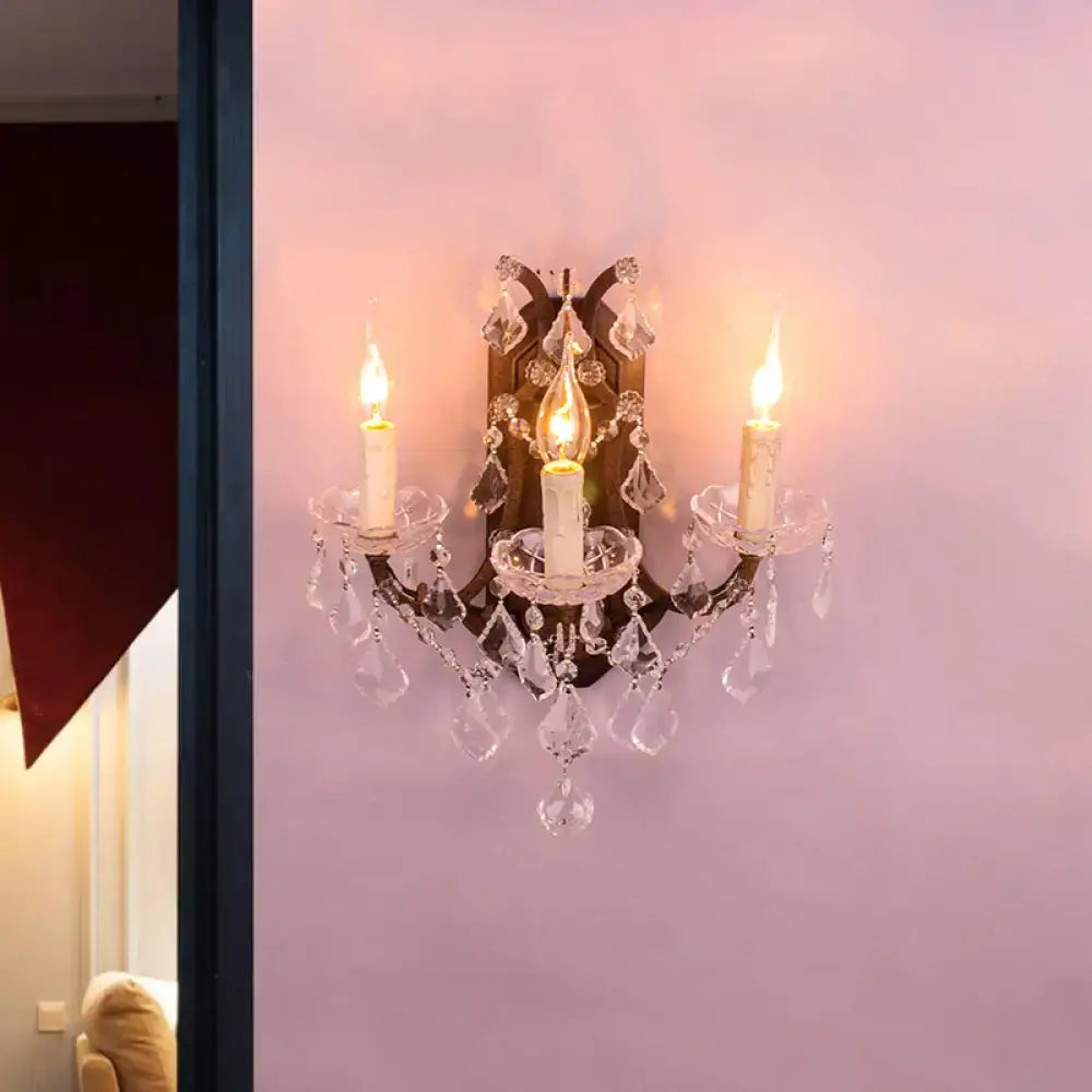 DecorBites™ Modern Teardrop Crystal Candelabra Sconce Light - White Wall Mount with Rust Backplate (3 Lights)