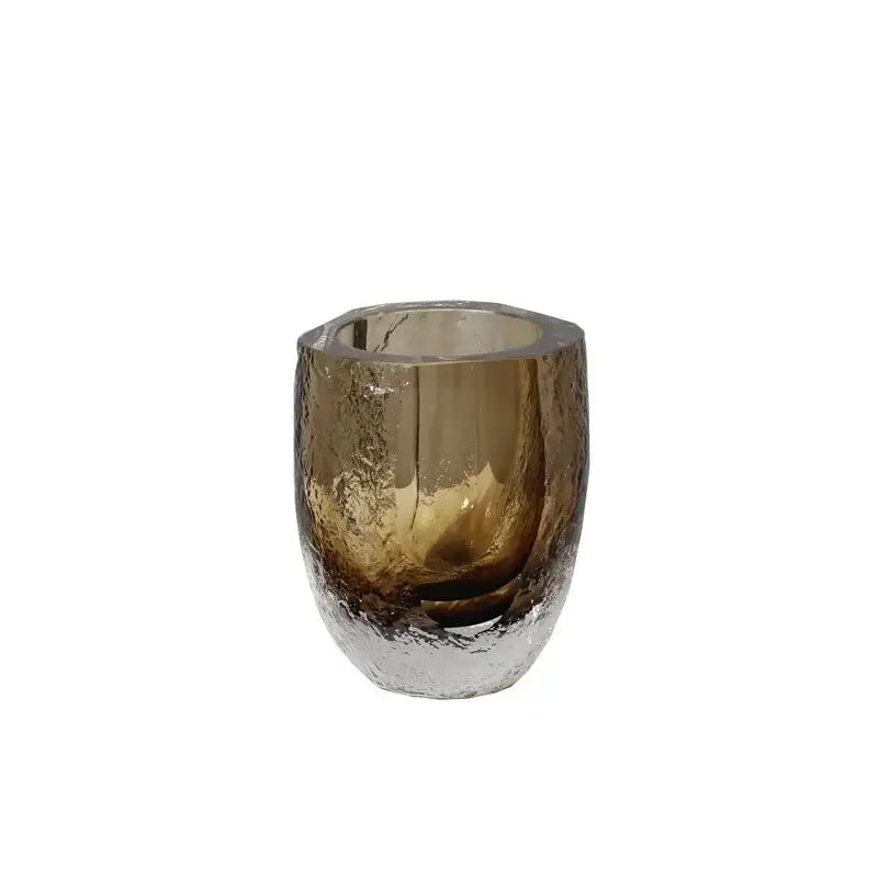 DecorBites™ Brown Glazed Glass Vase Hammer Cut Decorative Handicraft Flower Arrangement Ornaments