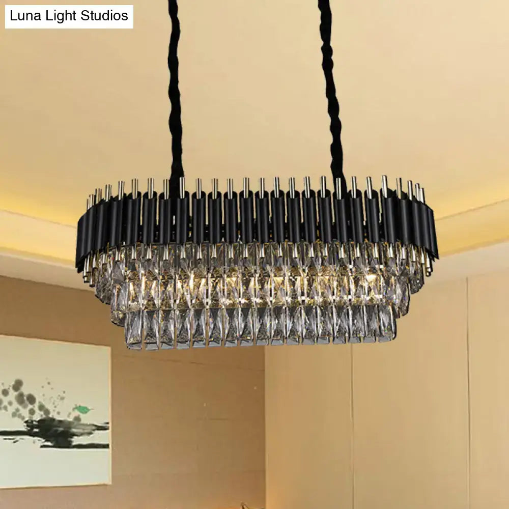 Modern tiered black & clear crystal ceiling light kitchen island