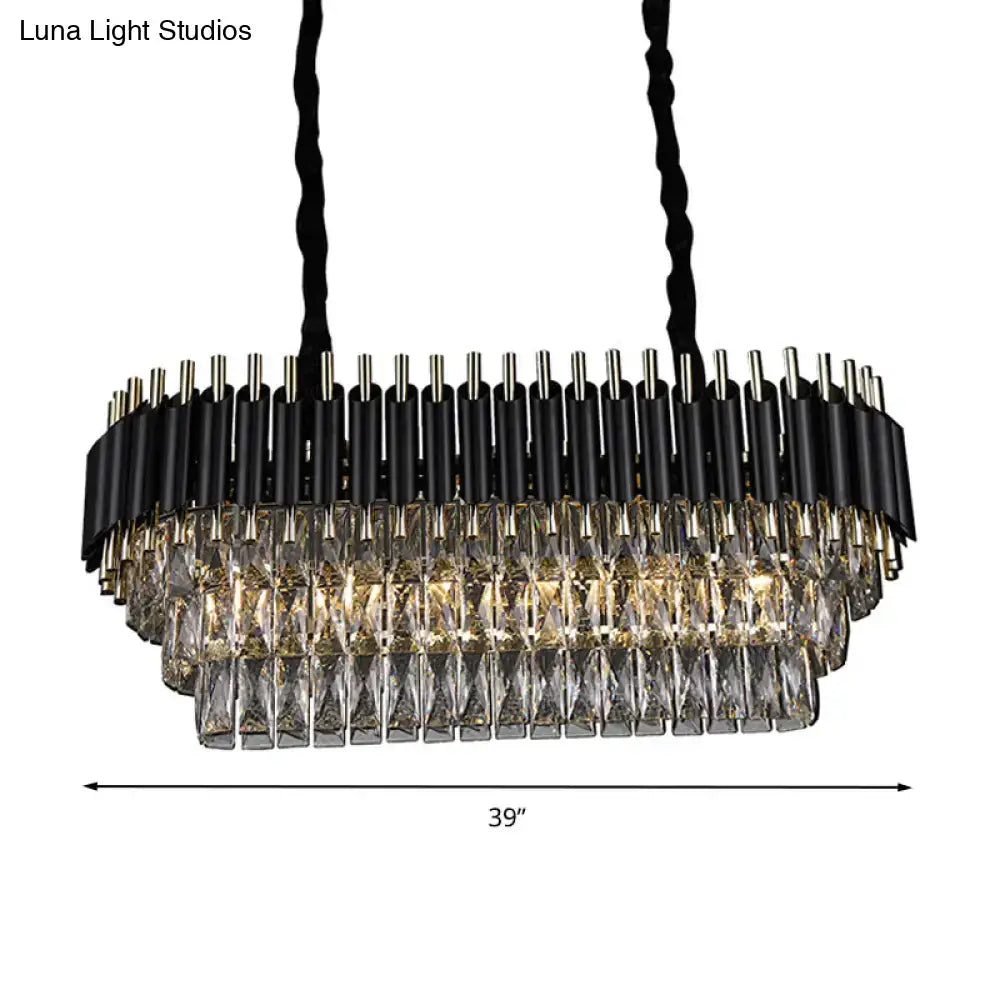 Modern tiered black & clear crystal ceiling light kitchen island