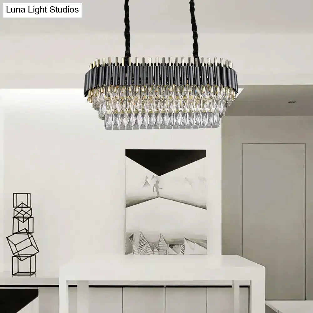 Modern tiered black & clear crystal ceiling light kitchen island