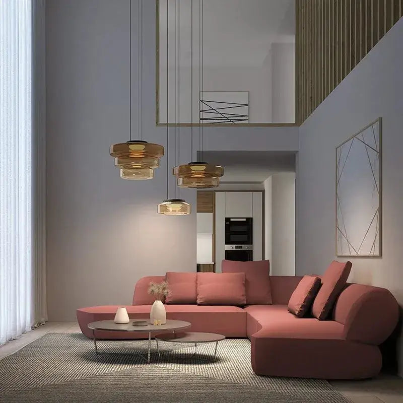 Modern tiered glass pendant light – kitchen island dining table