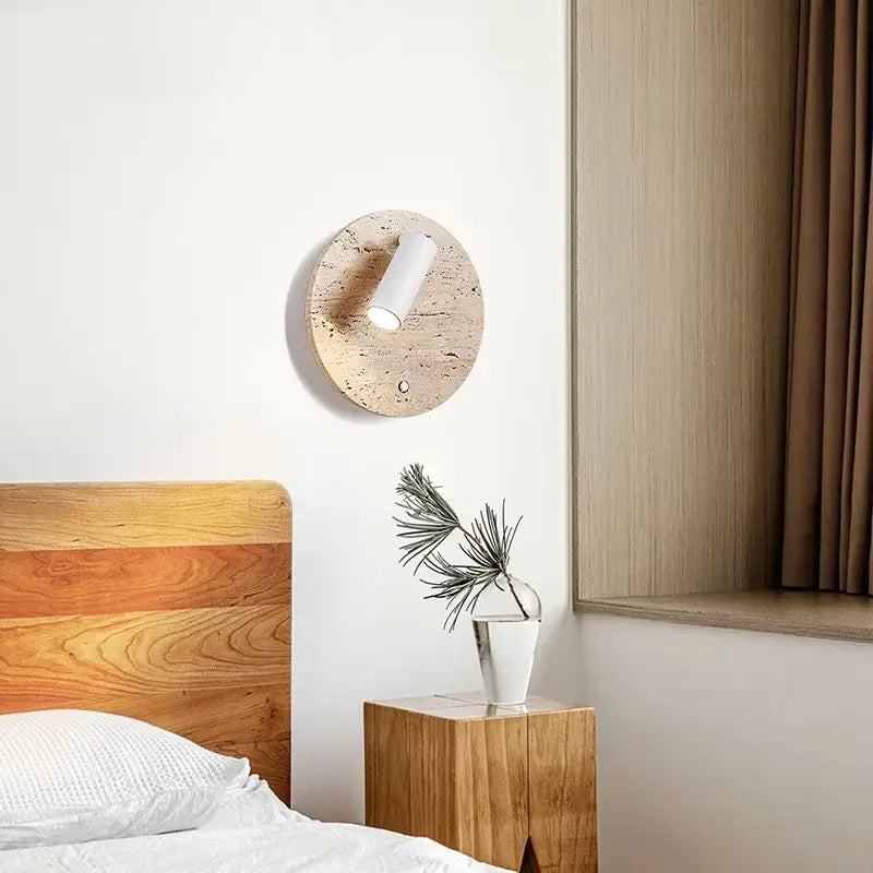 DecorBites™ LED Wall Light Fixtures Bedroom Modern Button Switch Yellow Travertine White Iron Bedside Lamp