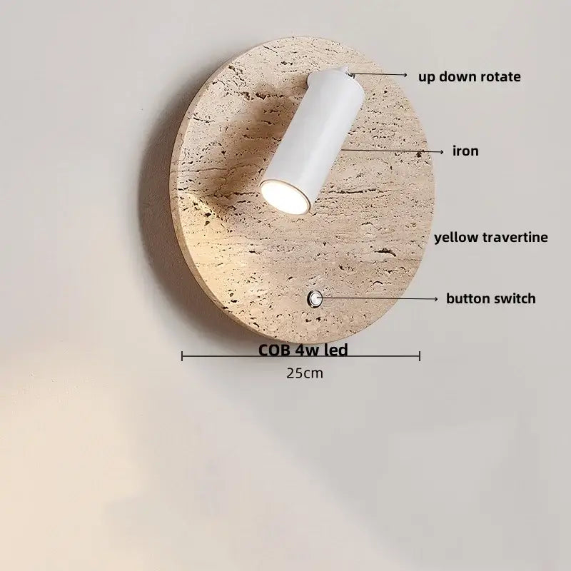 DecorBites™ LED Wall Light Fixtures Bedroom Modern Button Switch Yellow Travertine White Iron Bedside Lamp
