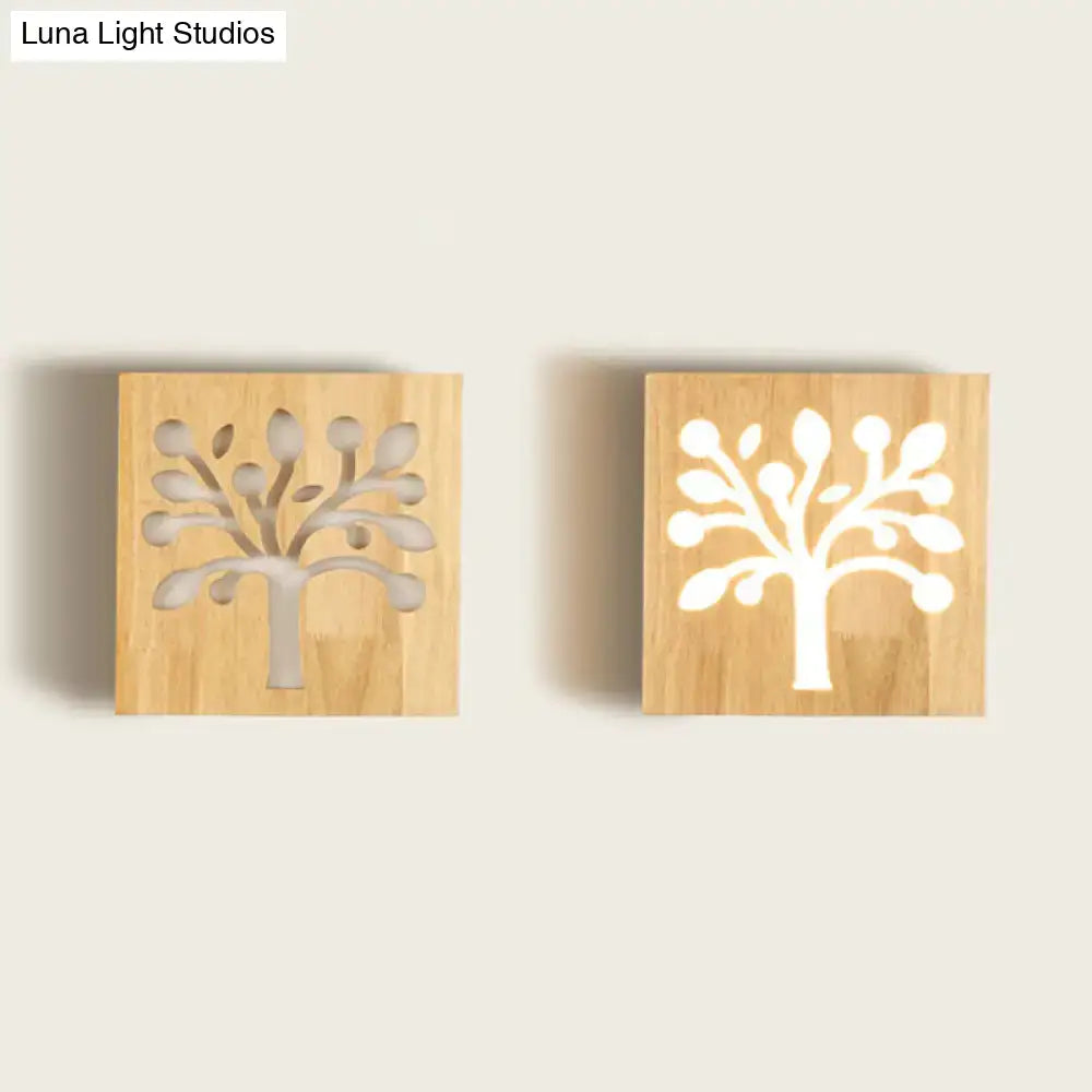 DecorBites™ Modern Art Deco LED Wall Sconce - Square Flush Mount Wooden Corridor Light Fixture