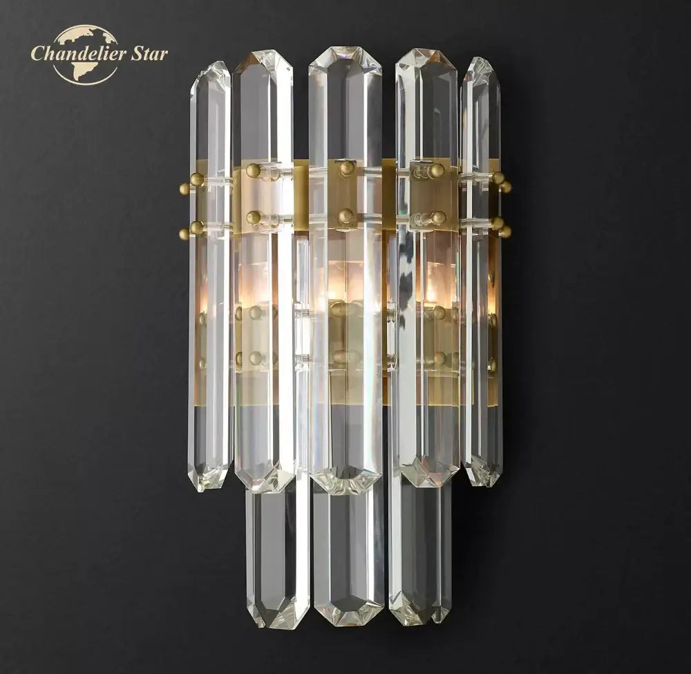 Modern two tier crystal led wall sconce bedroom light black & clear
