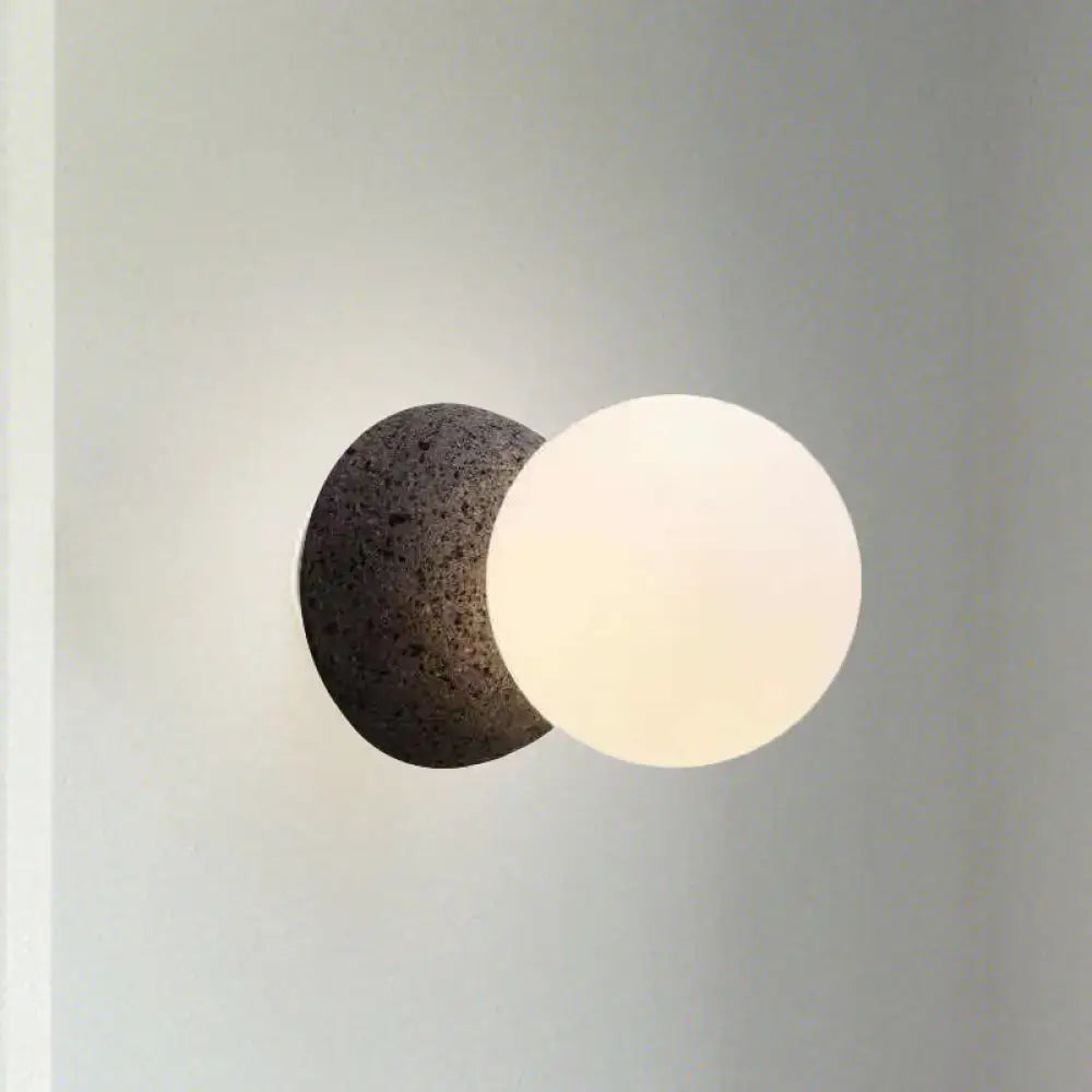 Modern volcanic stone and white glass wall lamp living room
