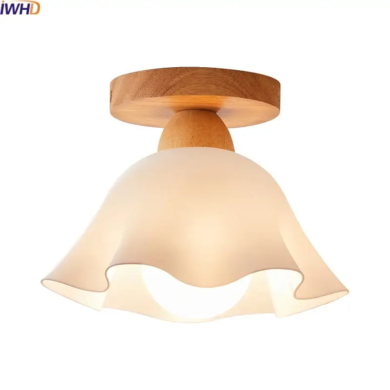Modern wavy frosted glass decorbites led wood ceiling lamp bedroom