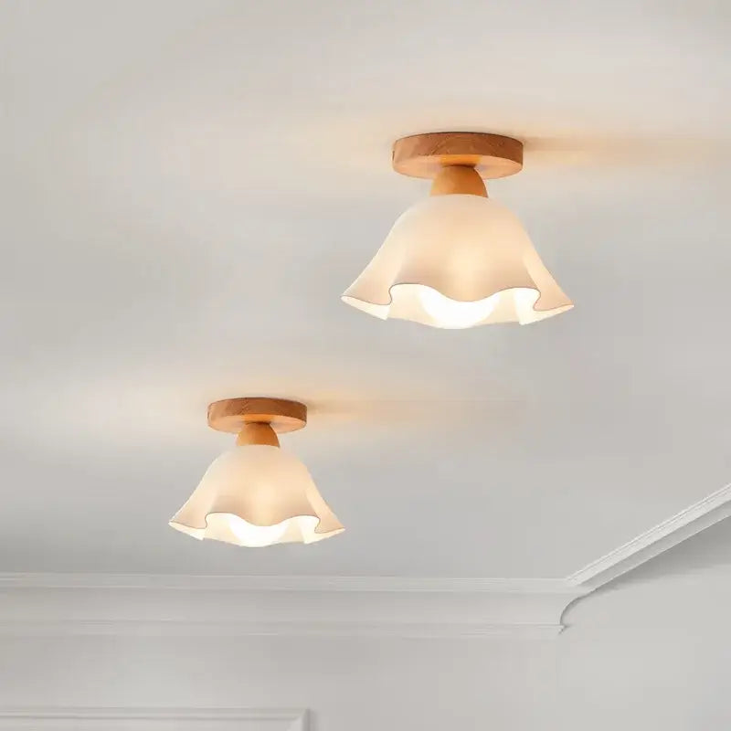 Modern wavy frosted glass decorbites led wood ceiling lamp bedroom