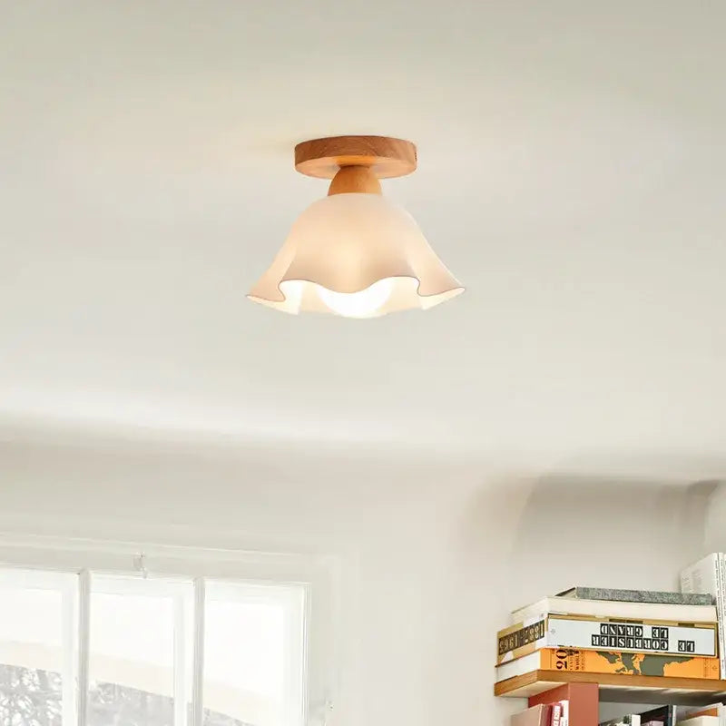 Modern wavy frosted glass decorbites led wood ceiling lamp bedroom