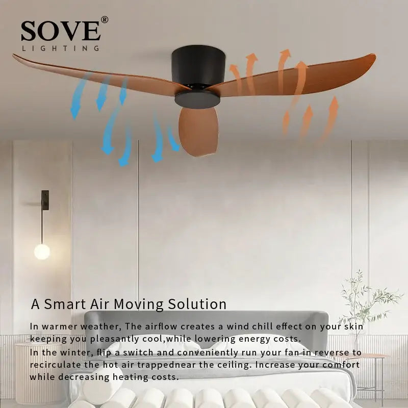 Modern white 6-speed dc motor ceiling fan with remote control bedroom