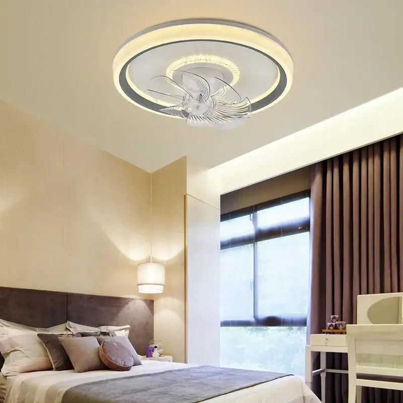 Modern white 6 speed rotating ceiling fan light living room