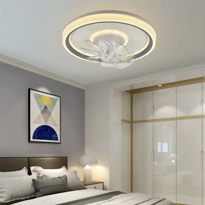 Modern white 6 speed rotating ceiling fan light living room