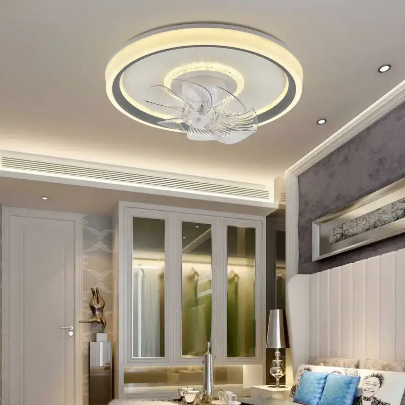 Modern white 6 speed rotating ceiling fan light living room