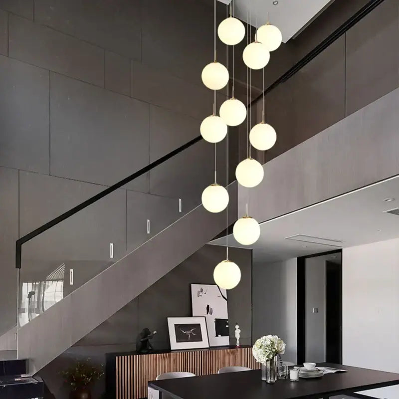 DecorBites™ Cream Glass Ball Chandelier for Duplex Villa Penthouse, Restaurant and Staircase