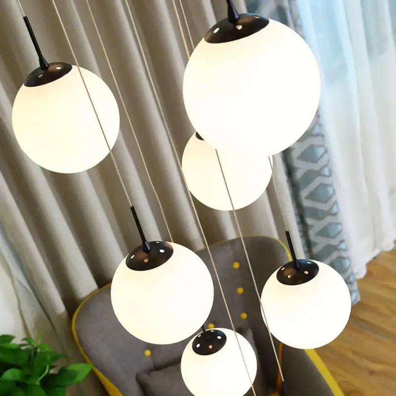 DecorBites™ Cream Glass Ball Chandelier for Duplex Villa Penthouse, Restaurant and Staircase