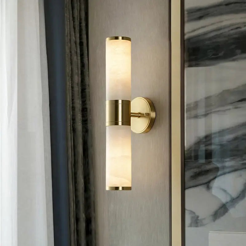Modern white and brass pillar shaped sconce light bedroom lamp